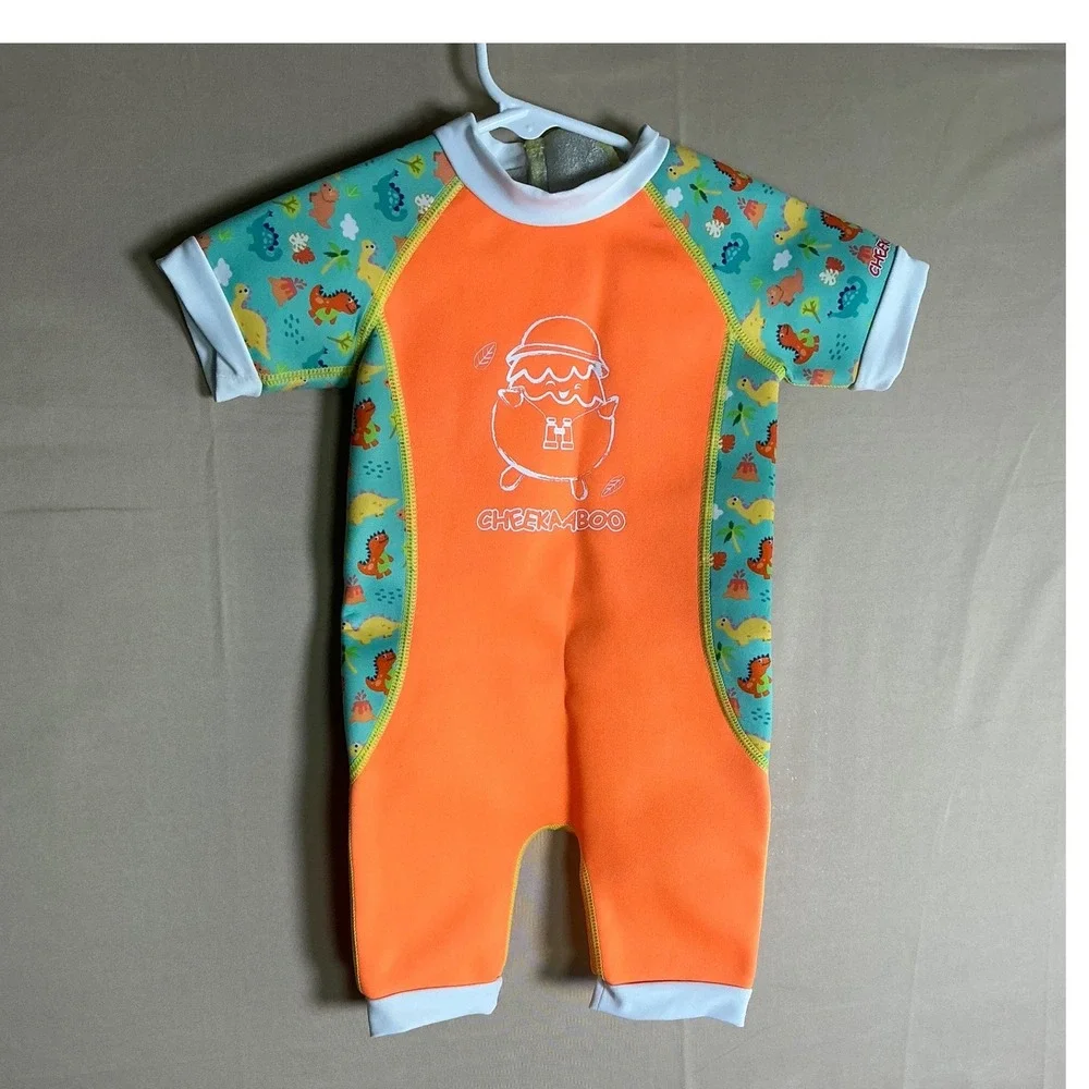 Cheekaaboo  Kids Thermal Swimsuit Orange Dino‎ 6-12 Months Neoprene UPF50